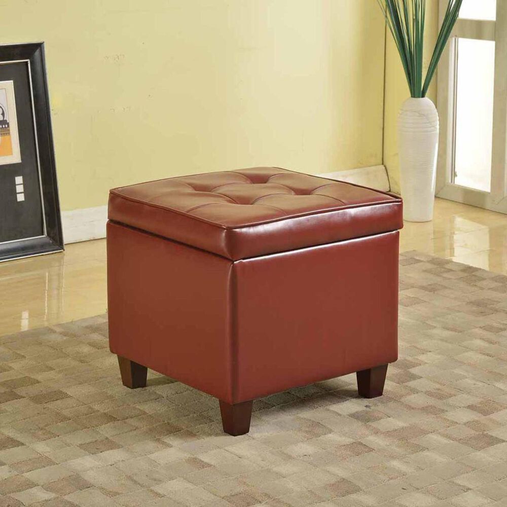 Kinfine Tufted Square Ottoman in Dark Red, , large