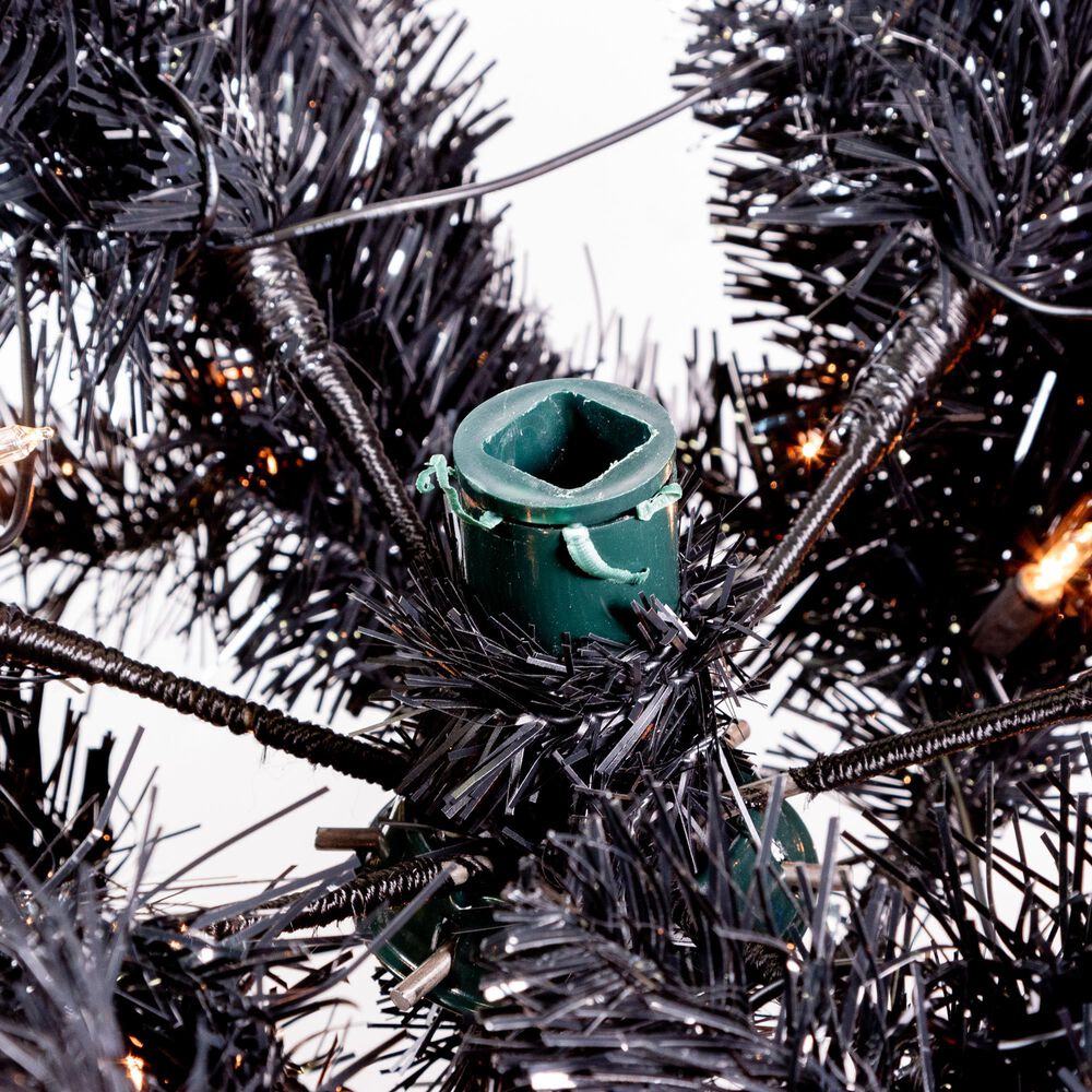 The Gerson Company 7.5&#39; Pre-Lit Tuscany Tinsel Christmas Tree in Black, , large