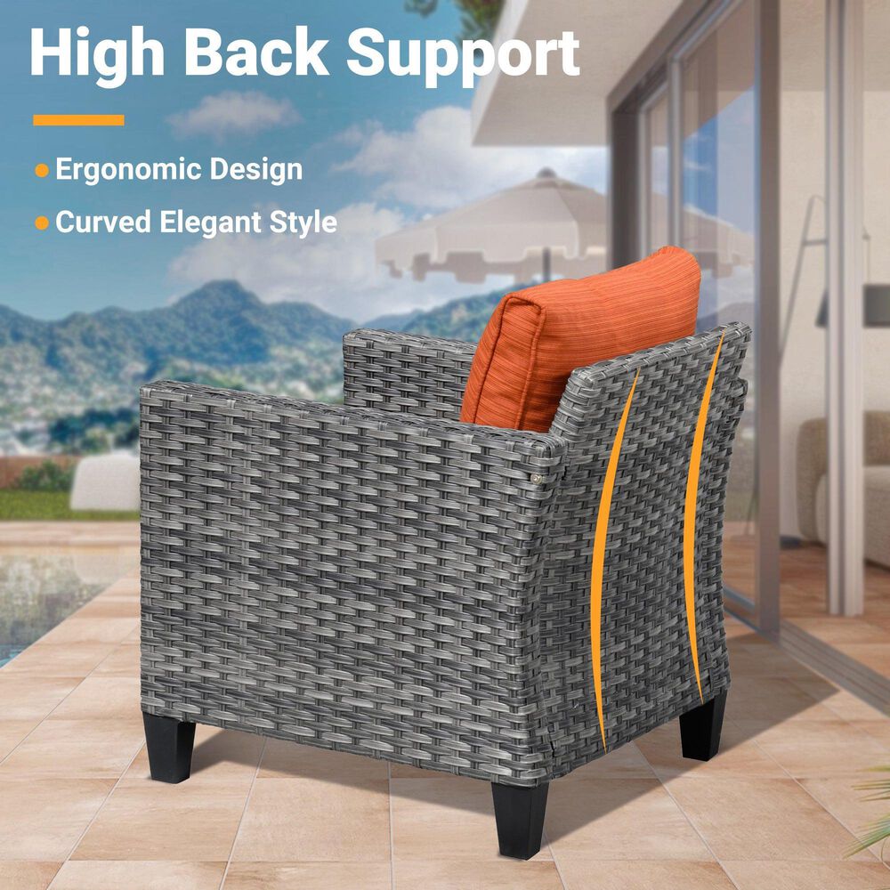 HOMLUX HOMLUX 5-Piece Outdoor Wicker Patio Furniture Set, High Back Rattan Sofa with Chairs, Ottomans &amp; Cushions in Orange Red, , large