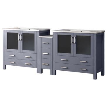 Lexora Home Volez 84" Double Bathroom Vanity in Dark Grey with 2 cm White Ceramic Top, Rectangular Sinks and Side Cabinet, , large