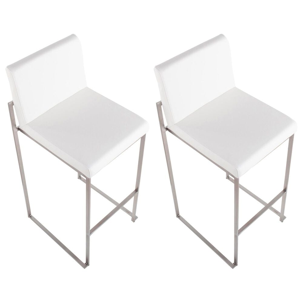 Lumisource Fuji High Back Barstool with White Faux Leather in Stainless Steel &#40;Set of 2&#41;, , large