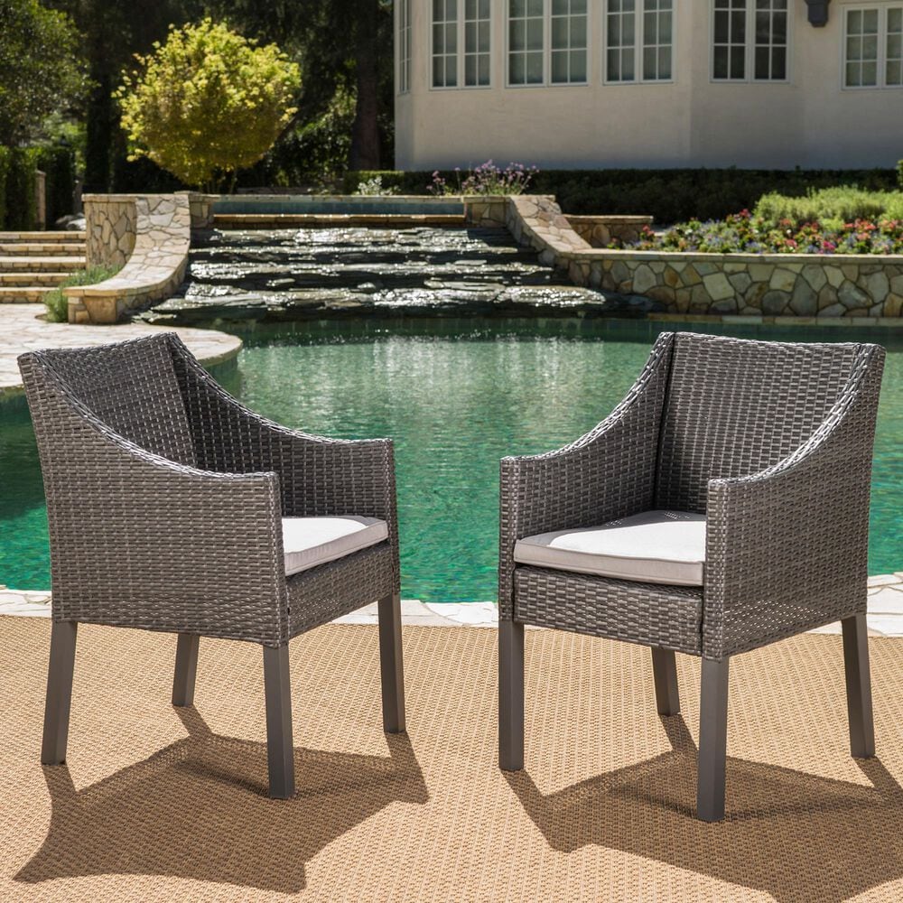 Hearth and Haven Antibes Outdoor Rattan Dining Chair in Grey and Silver &#40;Set of 2&#41;, , large
