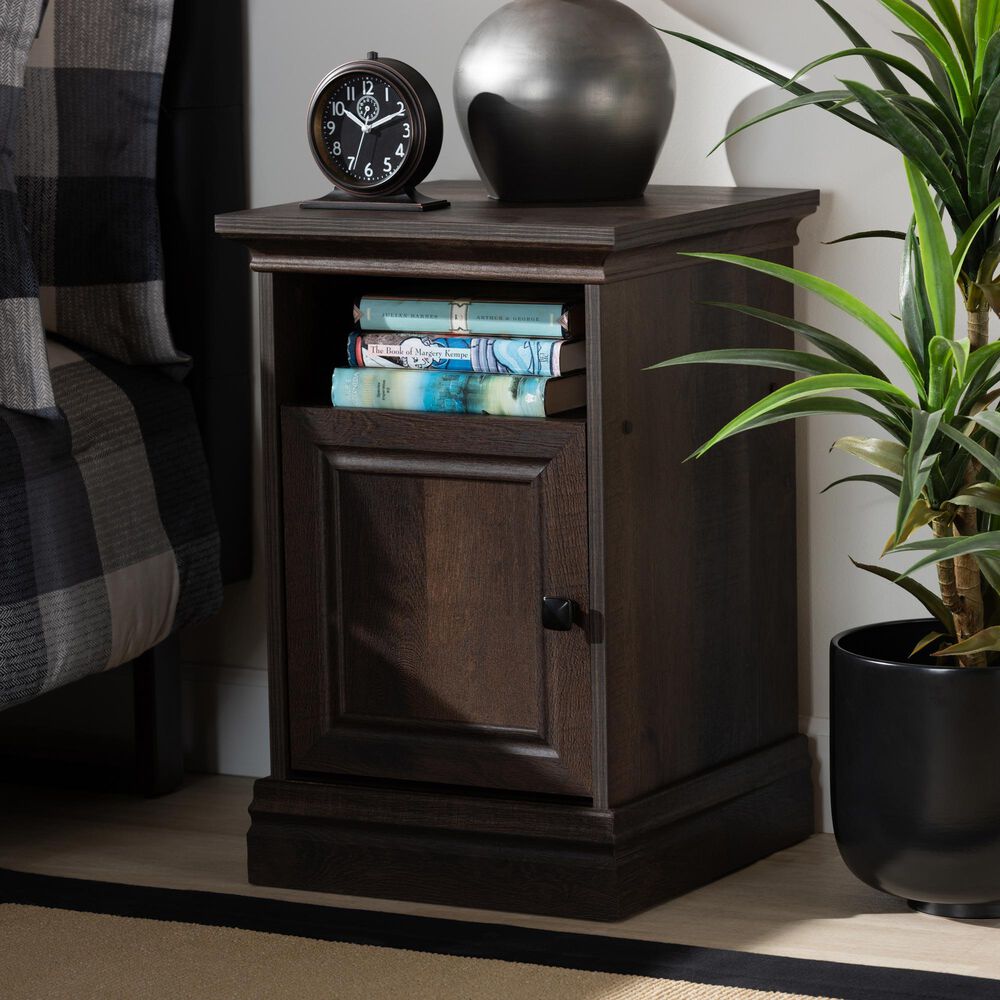 Baxton Studio Nolan 1-Door Nightstand in Brown/Black, , large