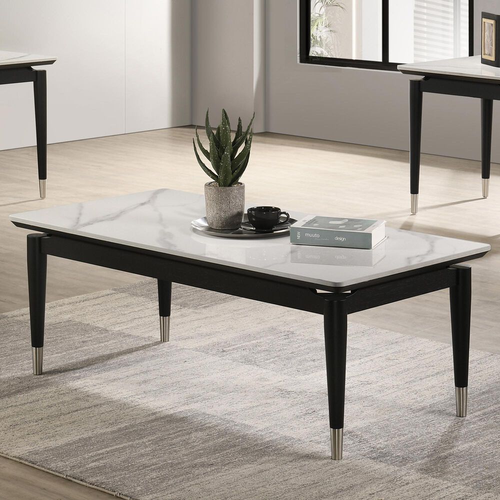 Furniture of America Kalor Coffee Table in Black, White and Silver, , large