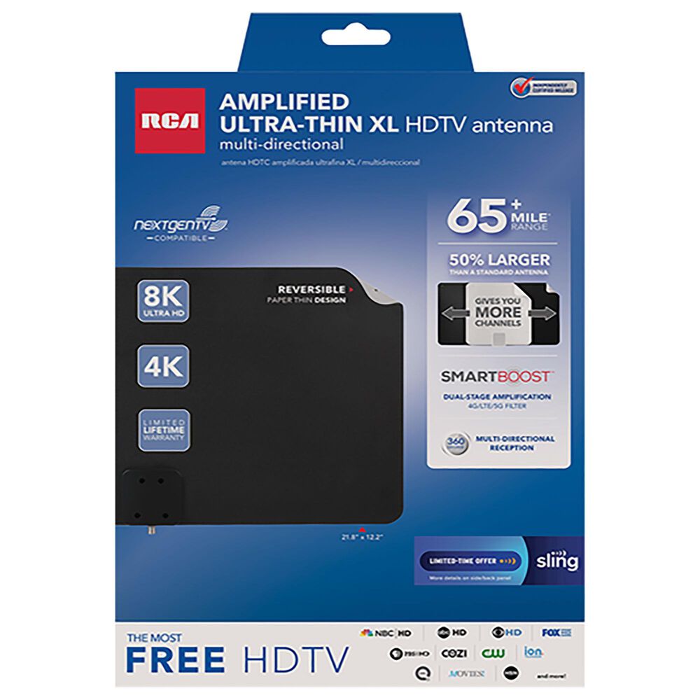 RCA Amplified Ultra-Thin XL HDTV Antenna Multi-Directional in Black, , large