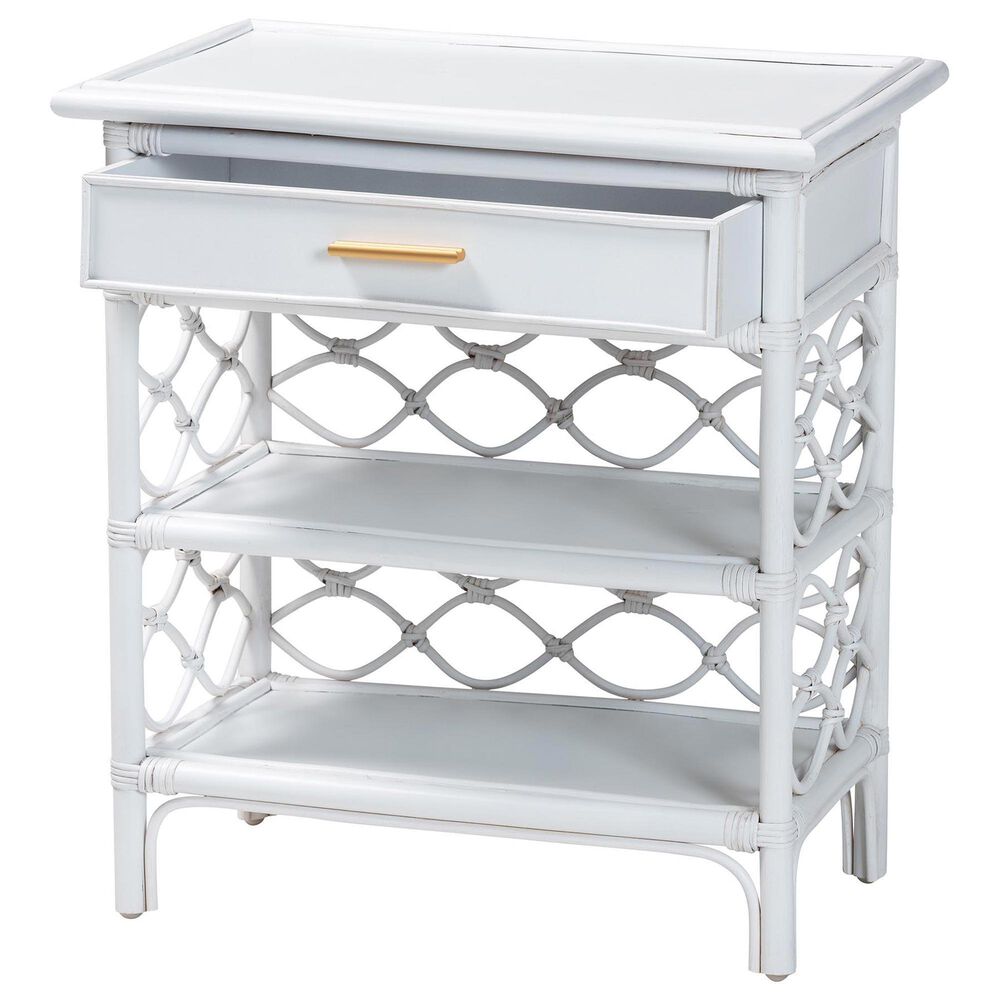Baxton Studio Akane 1-Drawer Nightstand in White, , large