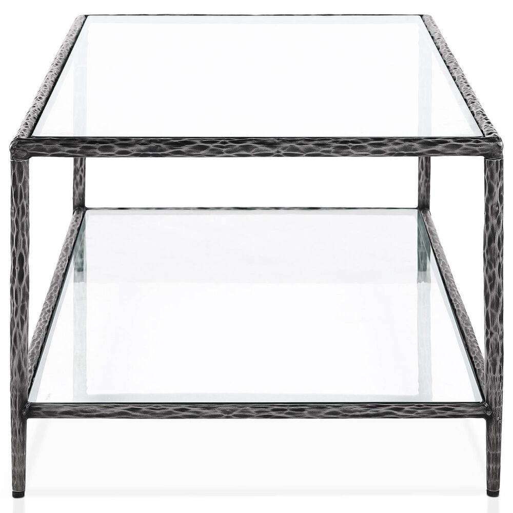 Furniture of America Lalia Coffee Table with Tempered Glass Top and Open Storage Shelf in Gun Metal, , large
