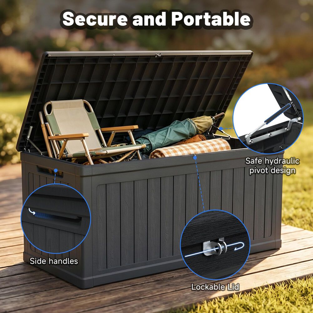 Hearth and Haven 260-Gallon Outdoor Plastic Deck Box in Black, , large