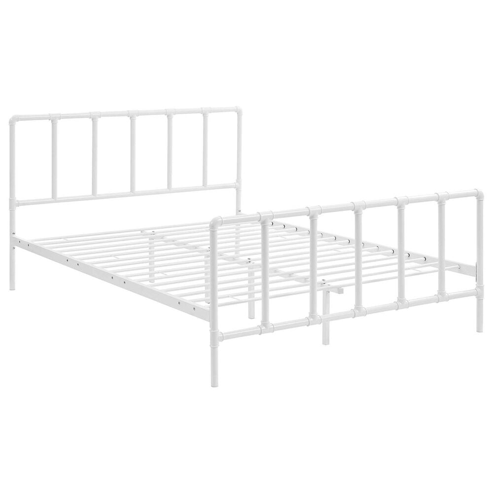 Modway Dower Stainless Steel Queen Platform Bed in White, , large