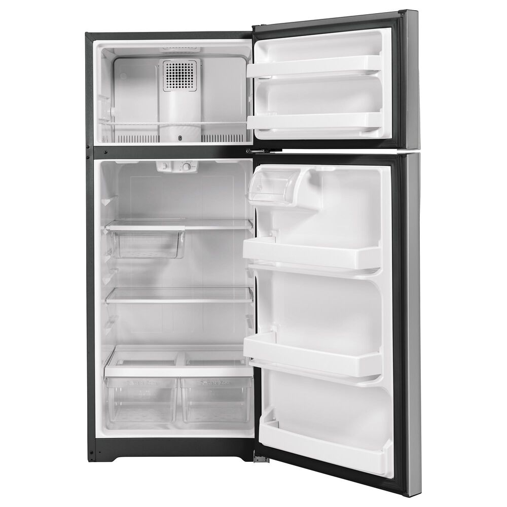 GE Appliances 17.5 Cu. Ft. Freestanding Top Freezer Refrigerator in Stainless Steel, , large