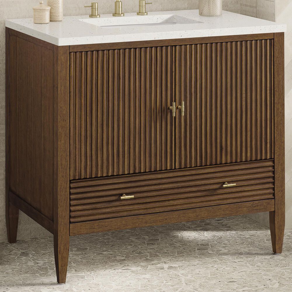 James Martin Vanities Myrrin 36&quot; Vanity in Mid-Century Walnut with 3 cm Lime Delight Quartz Top, , large