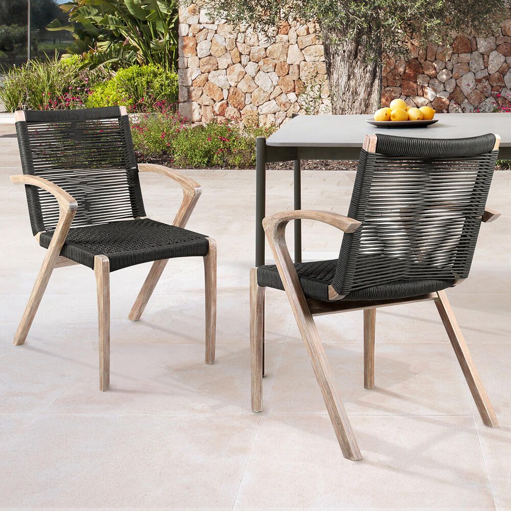 Blue River Nabila Outdoor Dining Chair with Charcoal Rope in Light Teak (Set of 2), , large