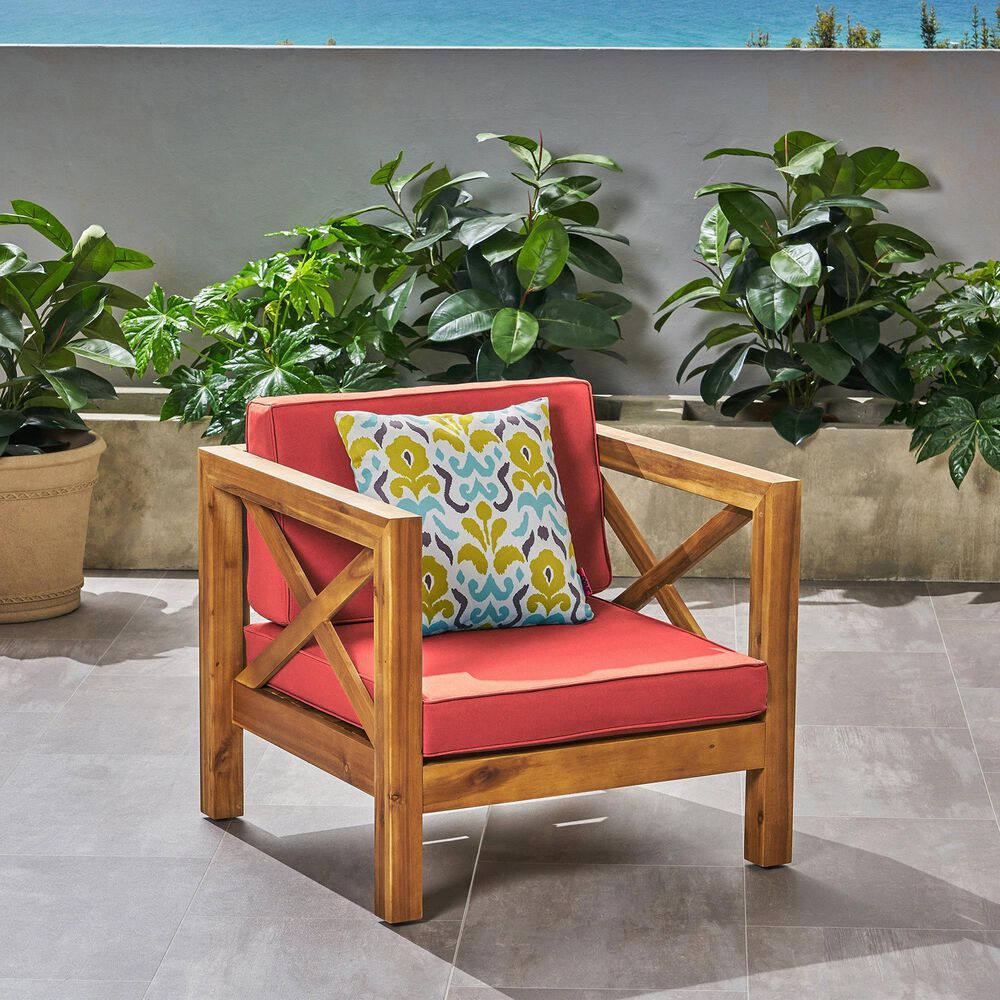 Hearth and Haven Brava Outdoor Club Chair with Cross-Back Design in Red, , large