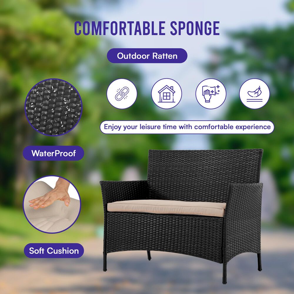 Furniture of America Bianca 4-Piece Patio Conversation Set in Black, , large