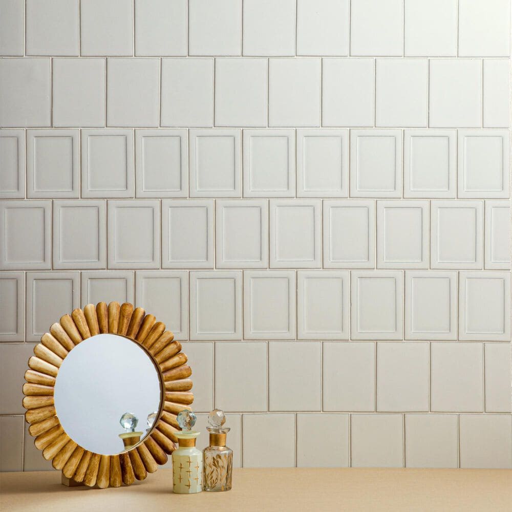 Emser Cuadro White 4&quot; x 5&quot; on 9&quot; x 14&quot; Frame Porcelain Mosaic Sheet, , large