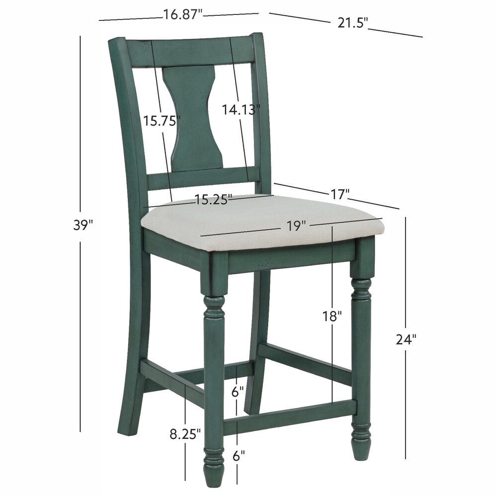 Linon Home Decor Willow Counter Stool with Cream Cushion in Teal, , large