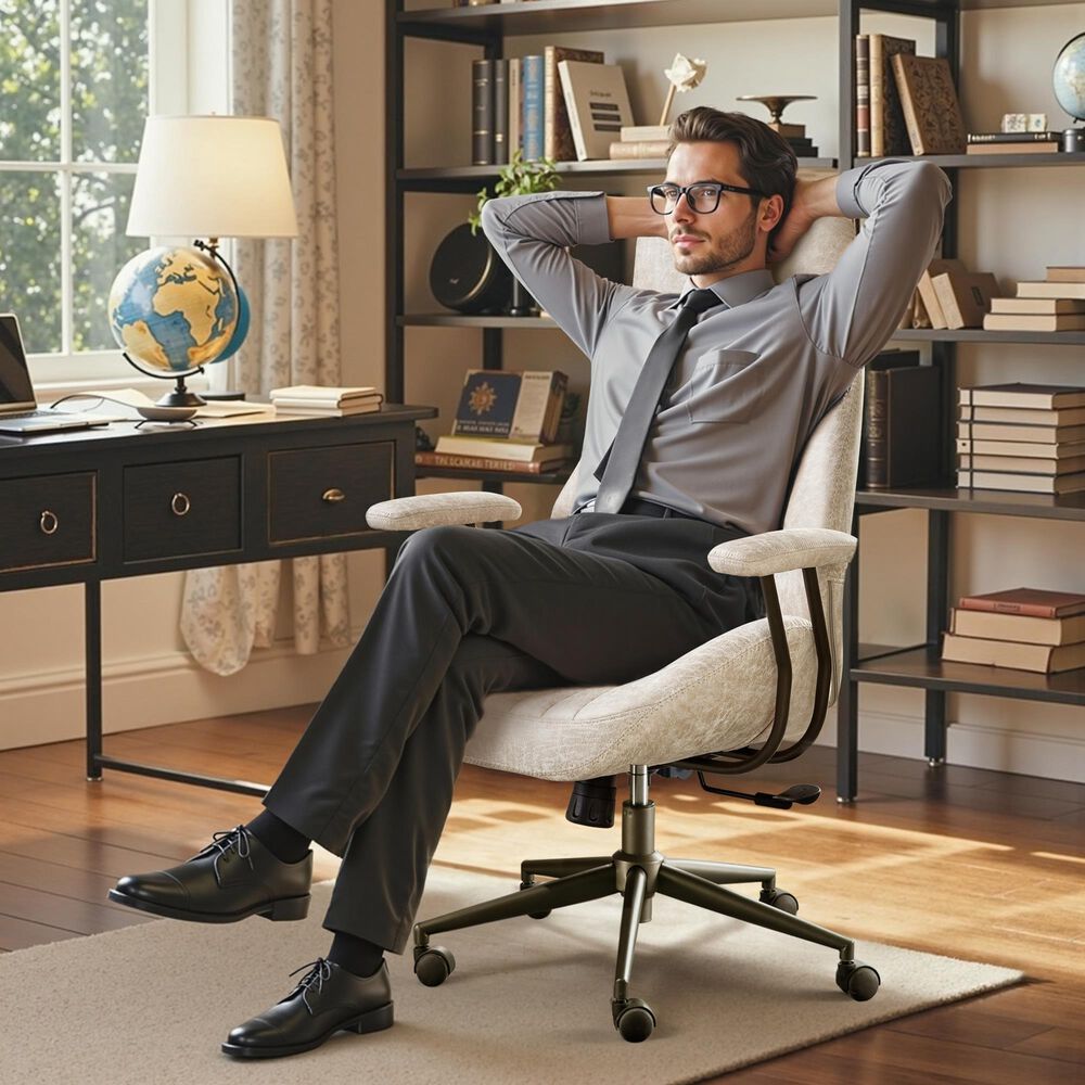 HOMLUX High Back Ergonomic Office Chair with Suede Leather in Beige, , large