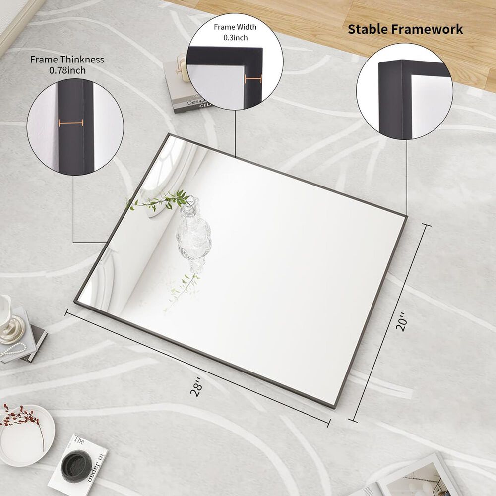 HOMLUX 20" x 28" Wall Mount Rectangular Decorative Mirror in Black, , large