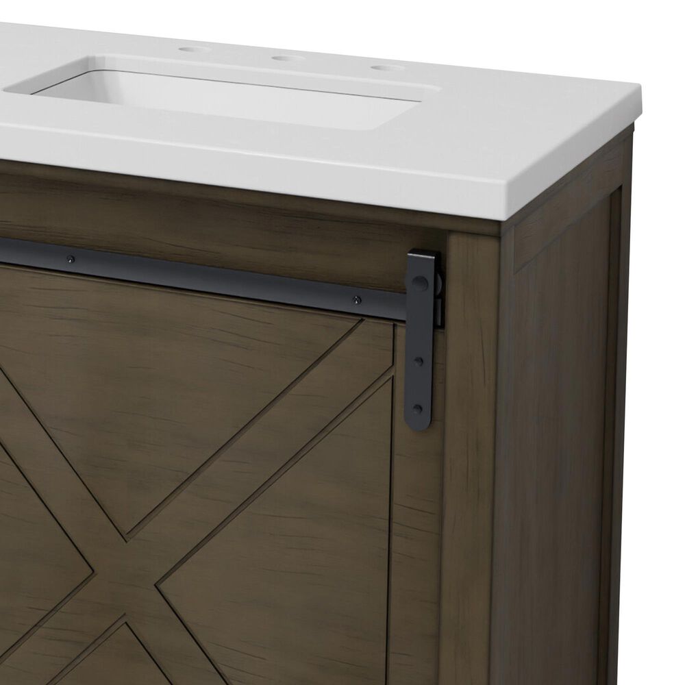 Lexora Home Marsyas 84&quot; Double Bathroom Vanity in Rustic Brown with White Quartz Top and Rectangular Sinks, , large