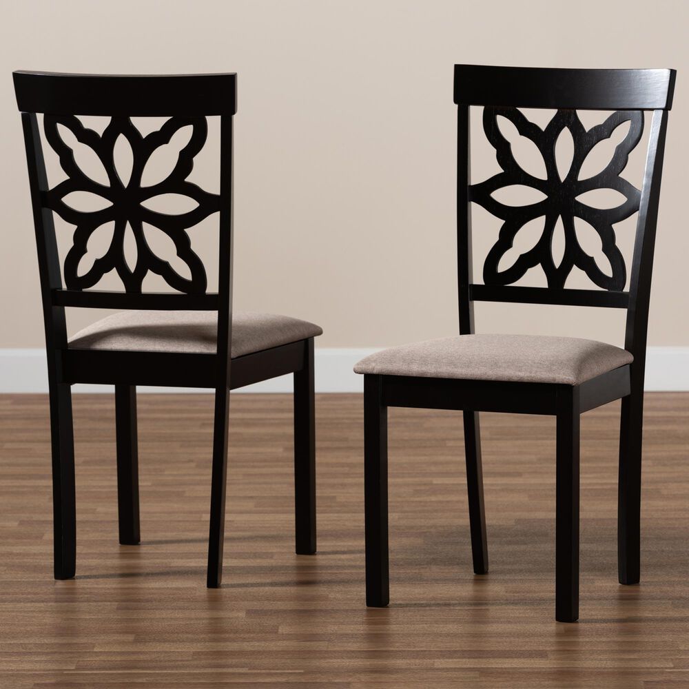 Baxton Studio Samwell Side Chair with Sand Cushion in Dark Brown (Set of 2), , large