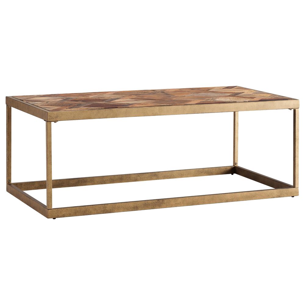 Southern Enterprises Dorville Coffee Table in Natural and Antique Brass, , large