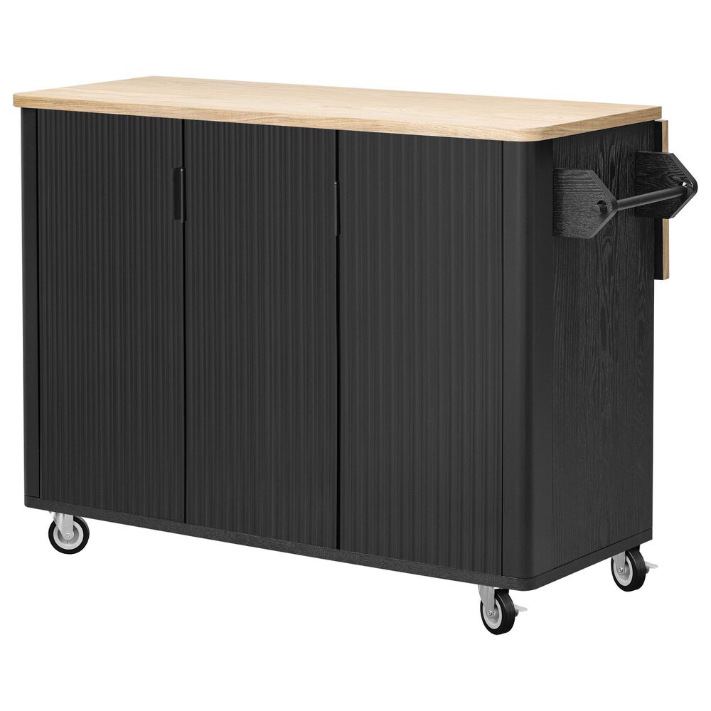 HOMLUX 51" Fluted Kitchen Island with Drop Leaf in Black Ash, , large