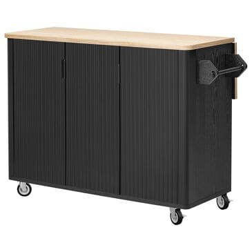 HOMLUX 51" Fluted Kitchen Island with Drop Leaf in Black Ash, , large