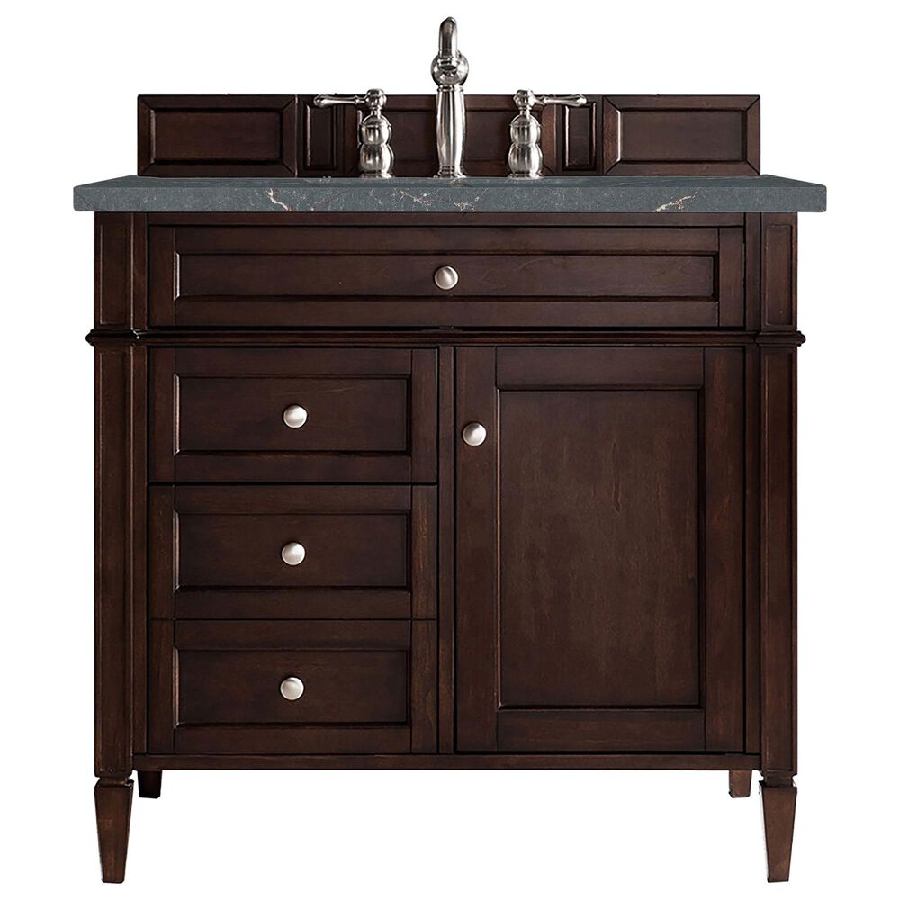James Martin Vanities Brittany 36" Single Bathroom Vanity in Burnished Mahogany with 3 cm Parisien Bleu Quartz Top and Rectangular Sink, , large
