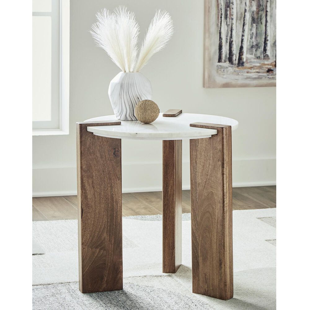 Ashley Isanti Round End Table in White and Brown, , large