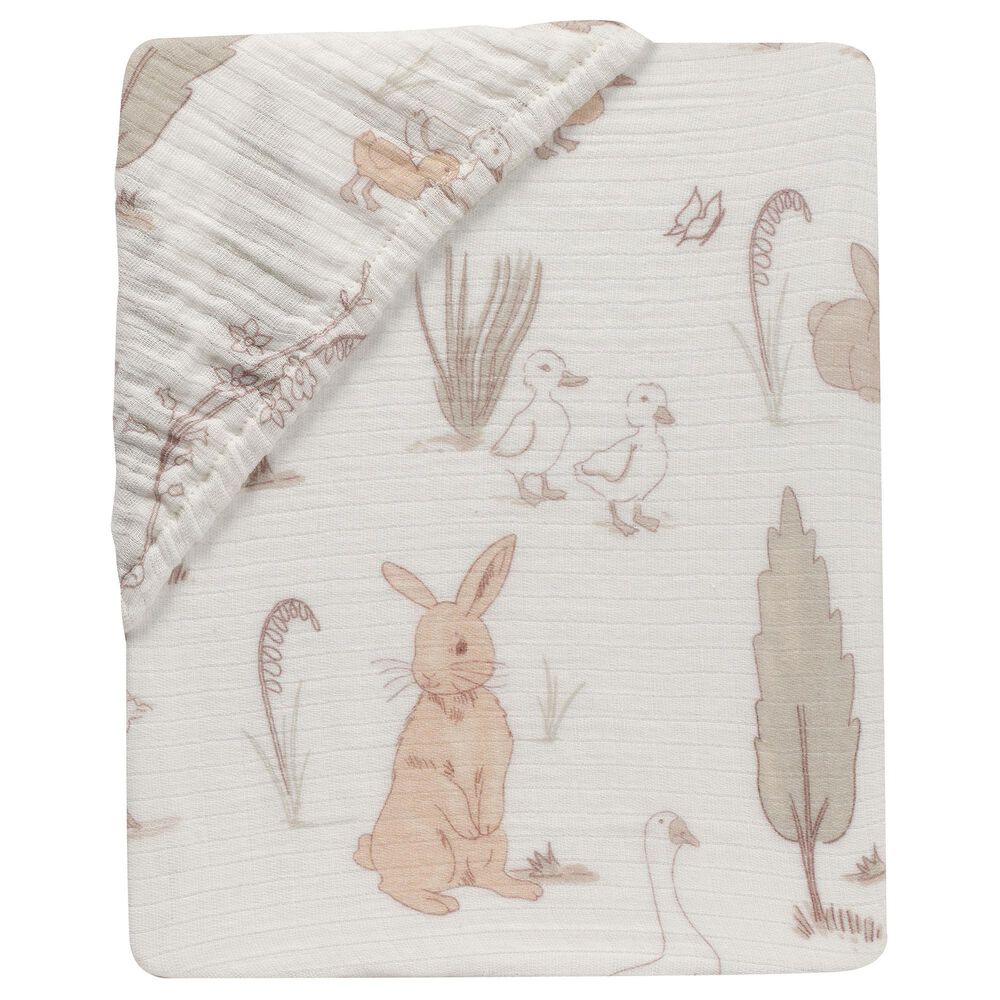 Lambs & Ivy Bunny Hop Fitted Crib Sheet in White, , large