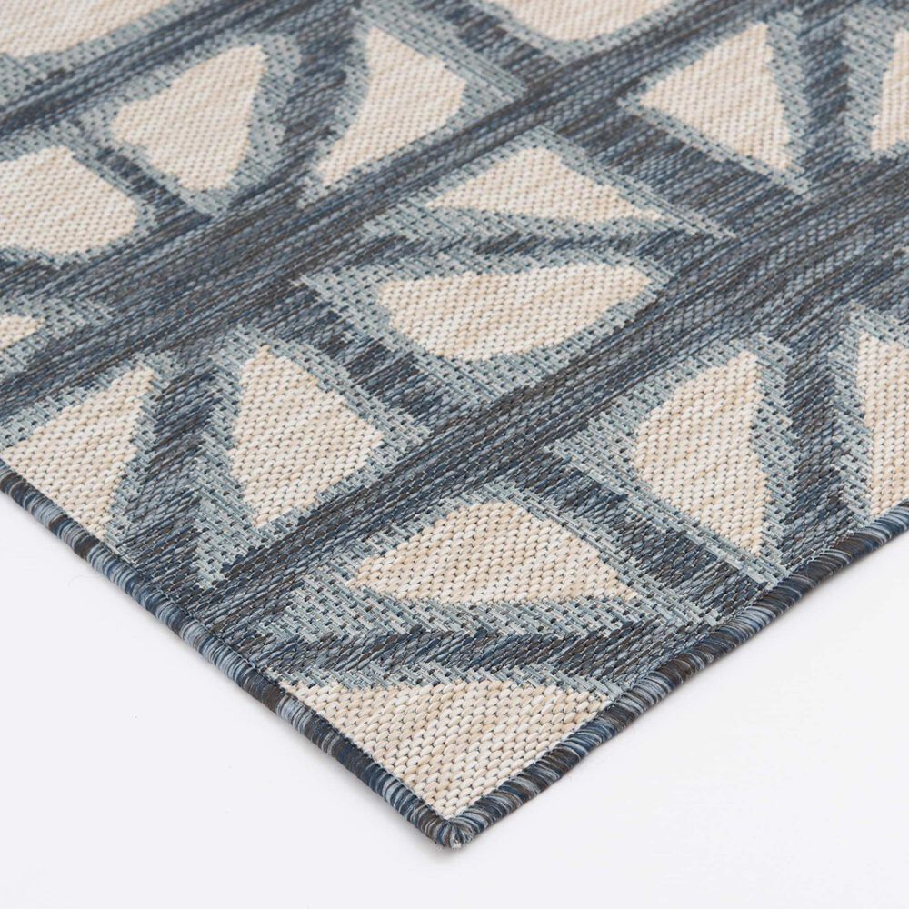 Central Oriental Melbourne Shibori Squares Vanilla and Lagoon 6'6" x 9'6" Area Rug, , large