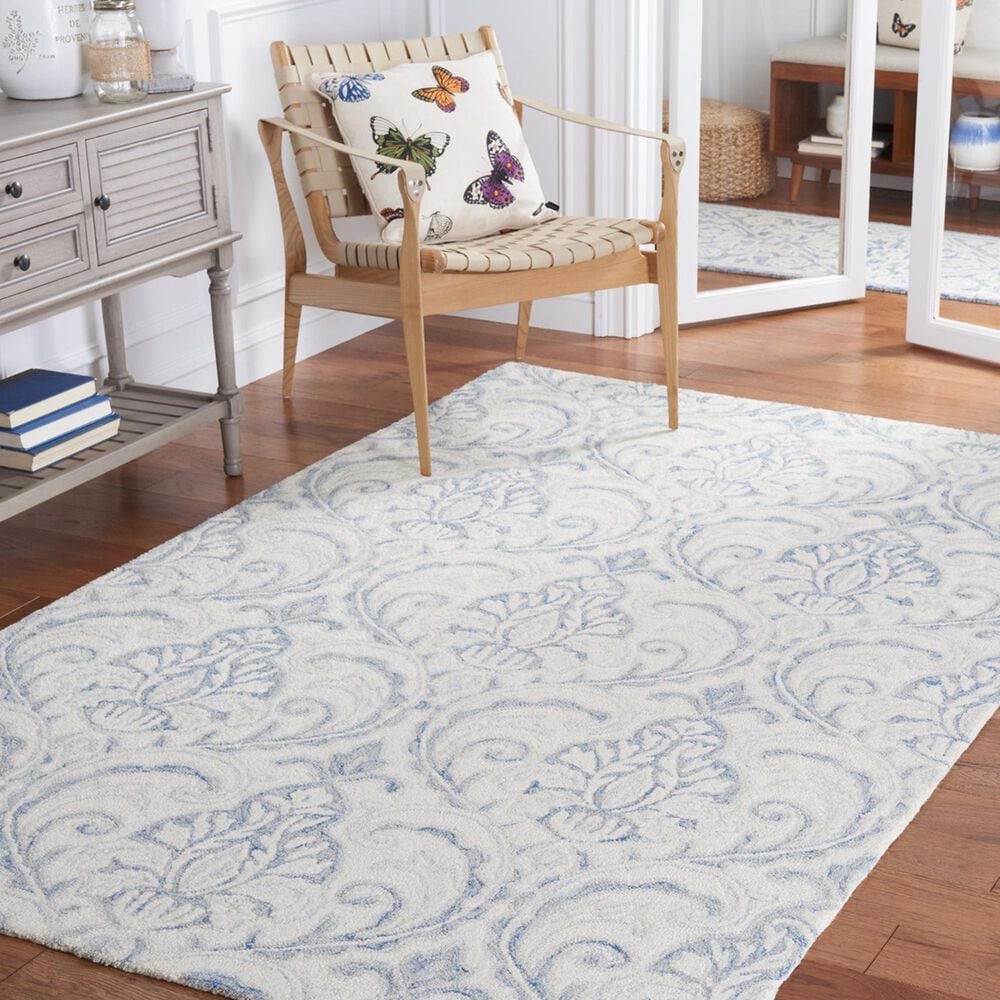 Safavieh Micro-Loop MLP532A 5&#39; x 8&#39; Ivory and Blue Area Rug, , large