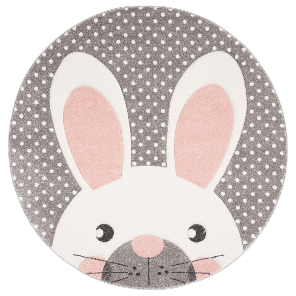Safavieh Carousel 4" Round Pink and Grey Kids Area Rug, , large