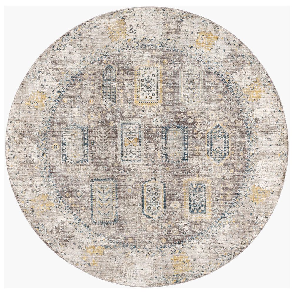 Surya Carlisle CSI2318 5&#39;3&quot; Round Dark Brown, Medium Gray, Off-White, Olive and Dark Blue Area Rug, , large