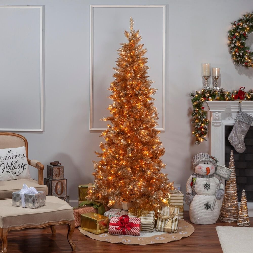 The Gerson Company 7.5&#39; Pre-Lit Tuscany Tinsel Christmas Tree in Gold, , large