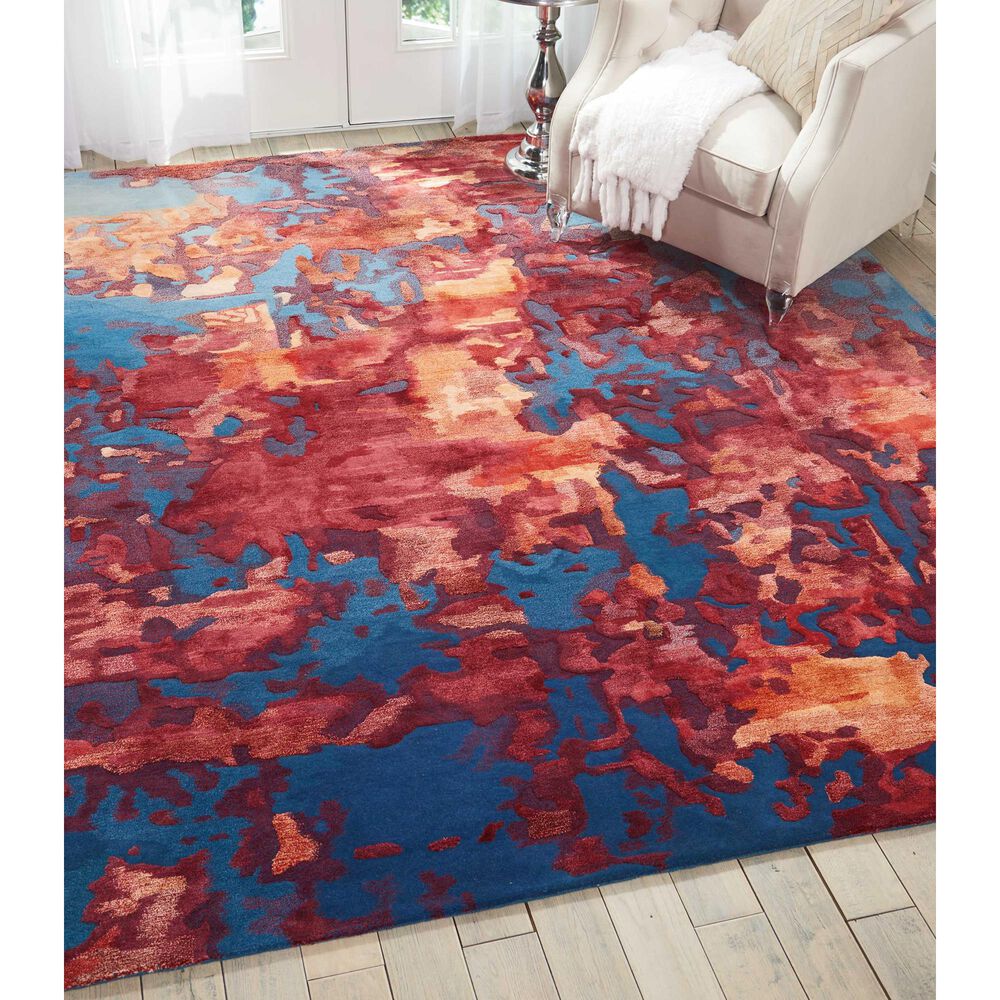 Nourison Prismatic PRS13 7&#39;9&quot; x 9&#39;9&quot; Blue and Flame Area Rug, , large