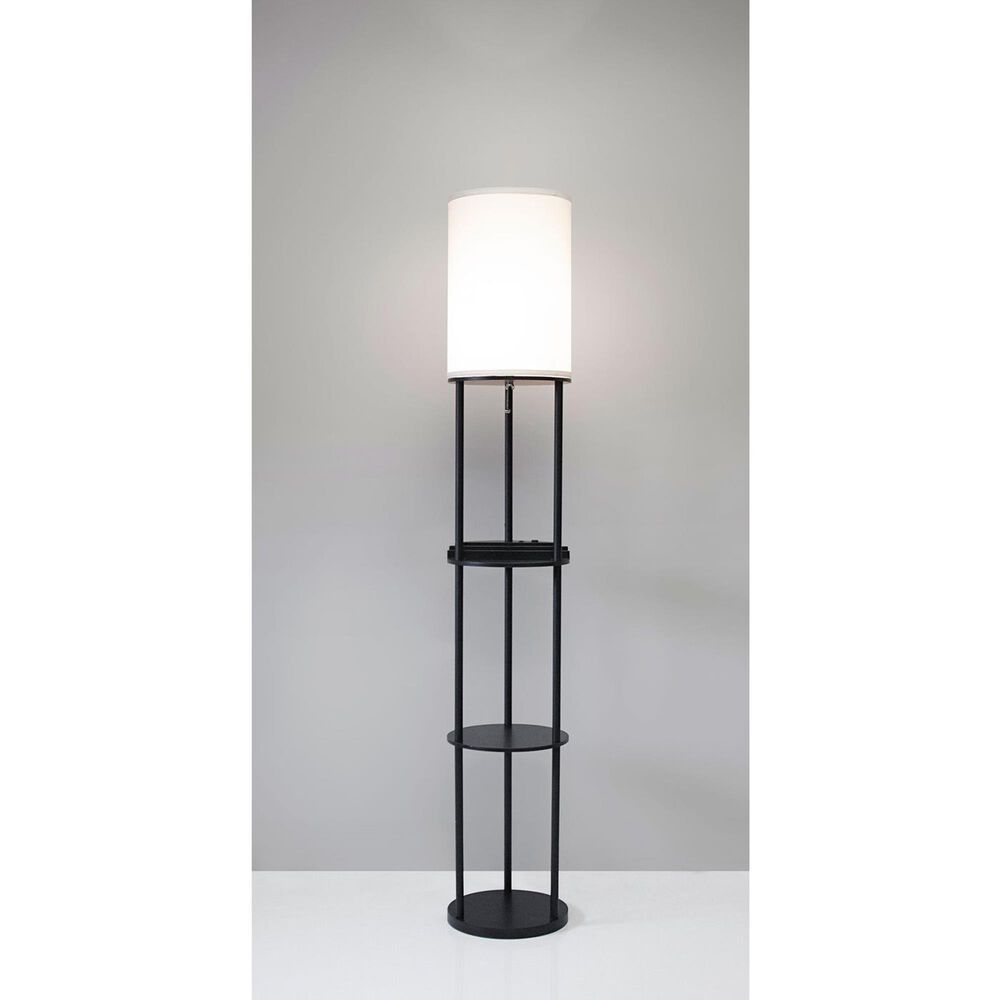 Adesso Charging Station Shelf Floor Lamp with Outlets + USB in Black, , large