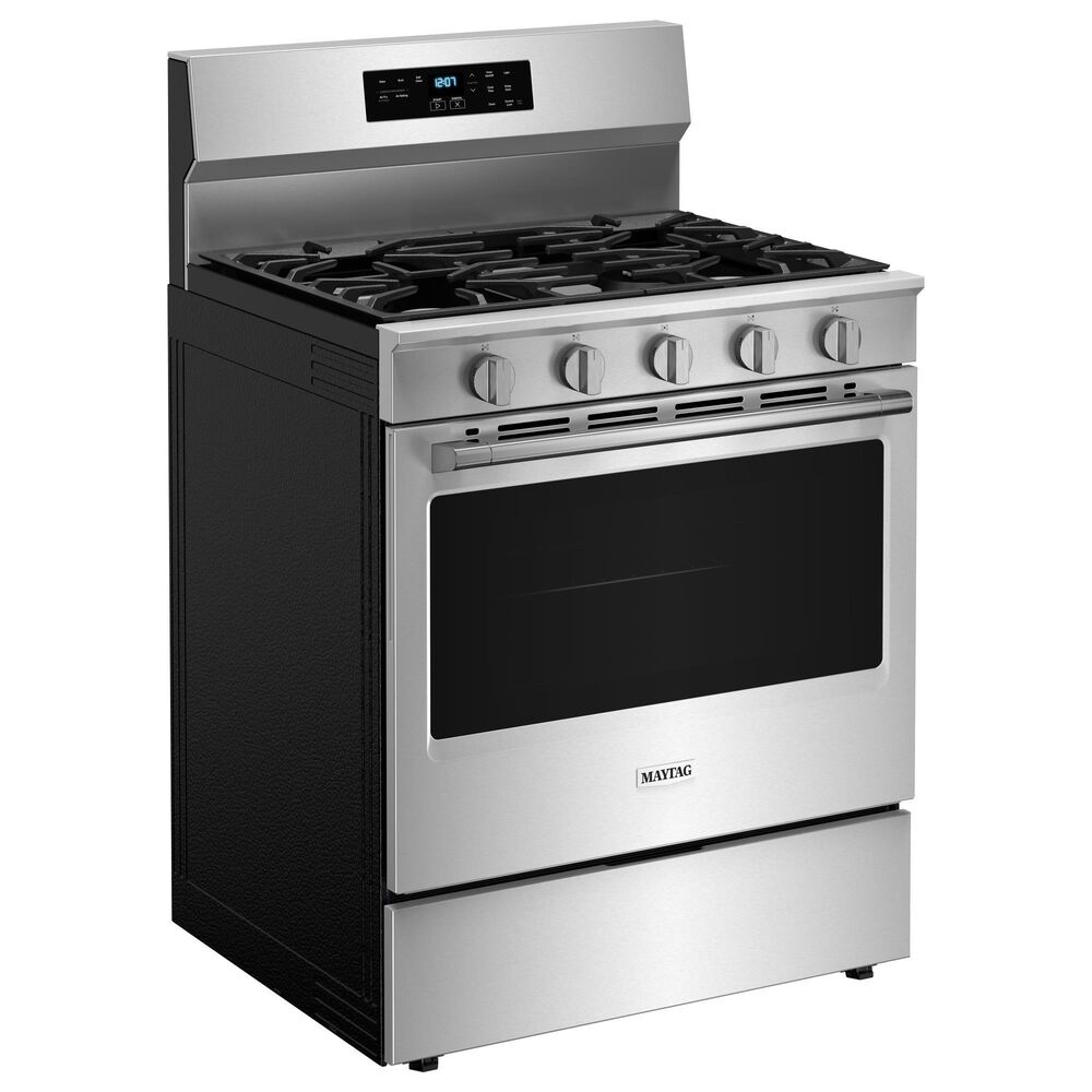 Maytag 2-Piece Kitchen Package with 1.1 Cu. Ft. Over-the-Range Flush Microwave and 5 Cu. Ft. Gas Range in Fingerprint Resistant Stainless Steel, , large