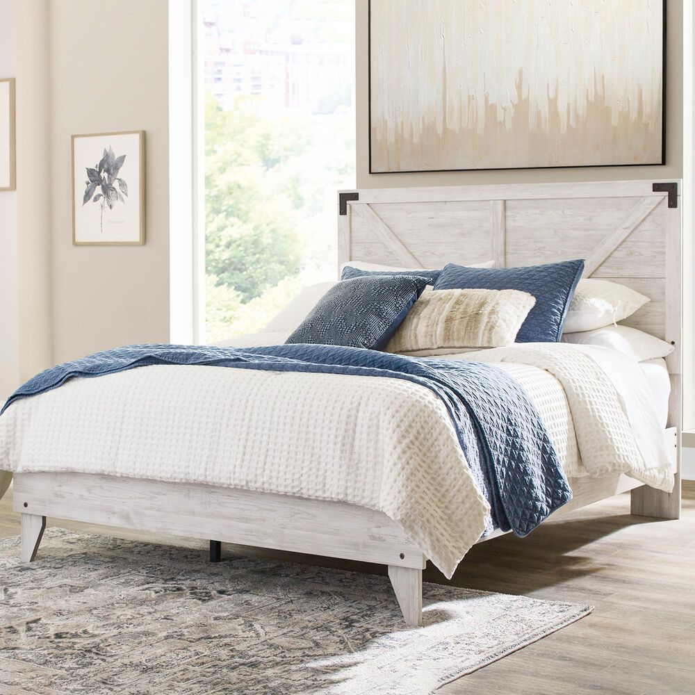 Ashley Shawburn Queen Panel Platform Bed in White/Dark Charcoal, , large