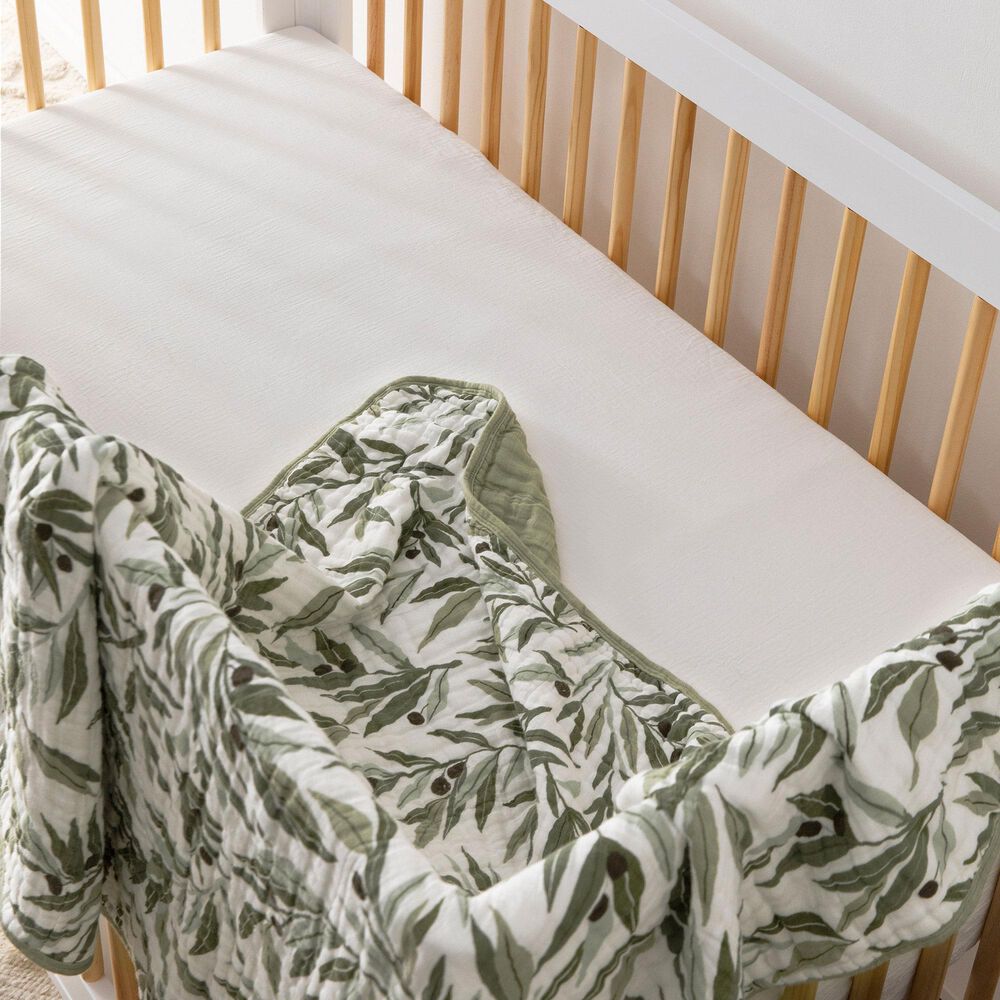 New Haus Olive Branches Muslin Quilt in Green and White, , large