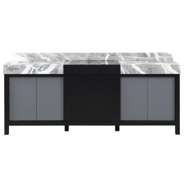 Lexora Home Zilara 84" Double Bathroom Vanity in Black and Grey with 11 cm Castle Grey Marble Top and Rectangular Sinks, , large