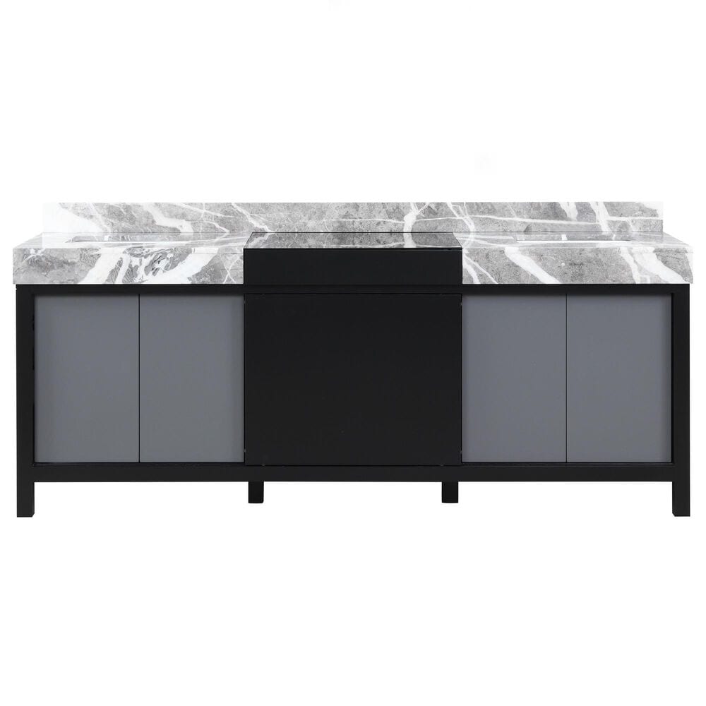 Lexora Home Zilara 84" Double Bathroom Vanity in Black and Grey with 11 cm Castle Grey Marble Top and Rectangular Sinks, , large