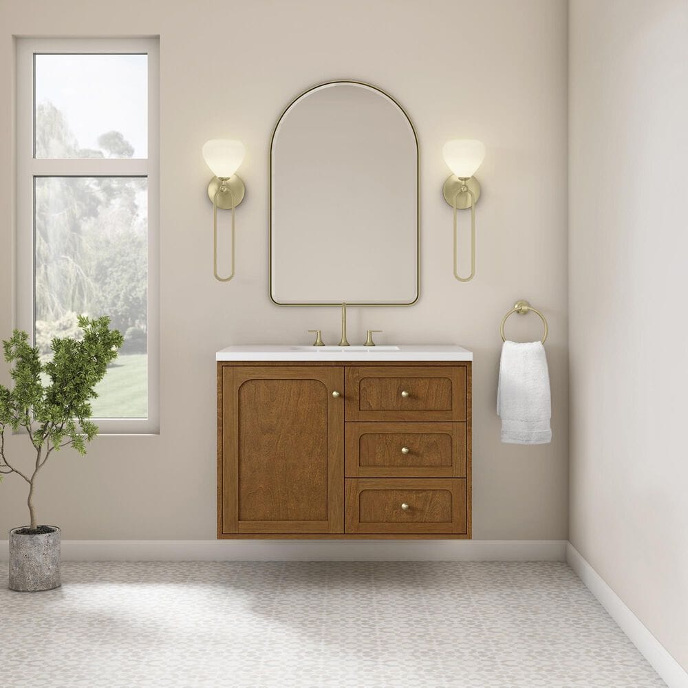 James Martin Laurent 36" Single Bathroom Vanity in Honey Oak with 3 cm Victorian Silver Silestone Top and Rectangular Sink, , large
