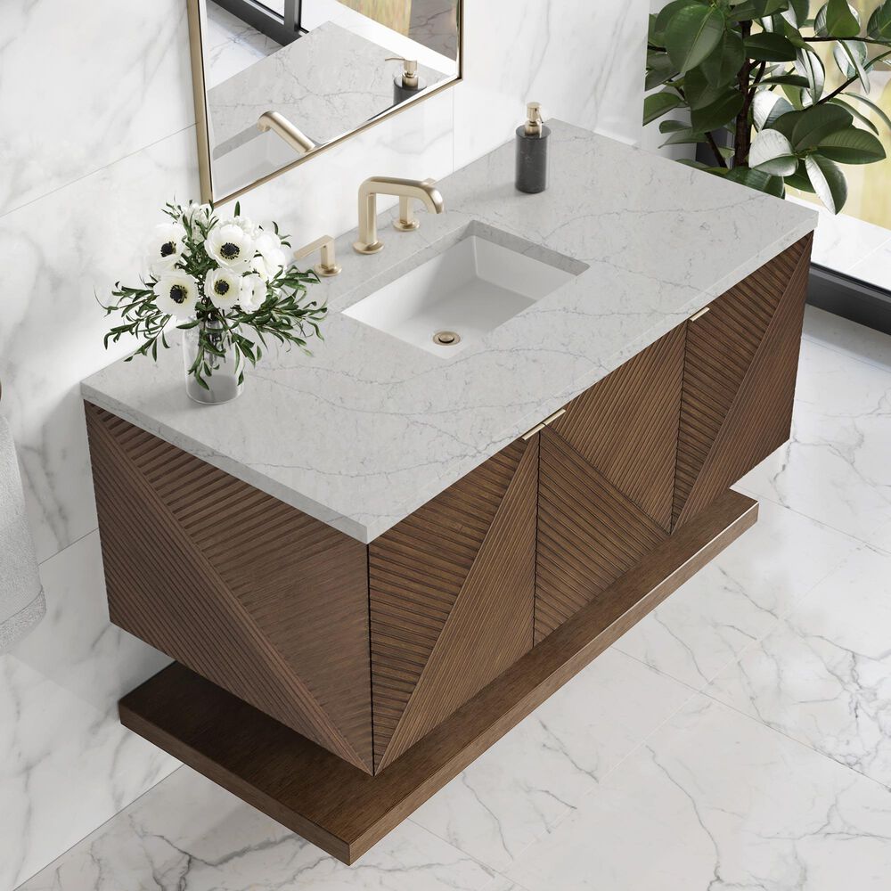 James Martin Vanities Marcello 48&quot; Single Bathroom Vanity in Chestnut with 3 cm Eternal Jasmine Pearl Quartz Top and Rectangular Sink, , large