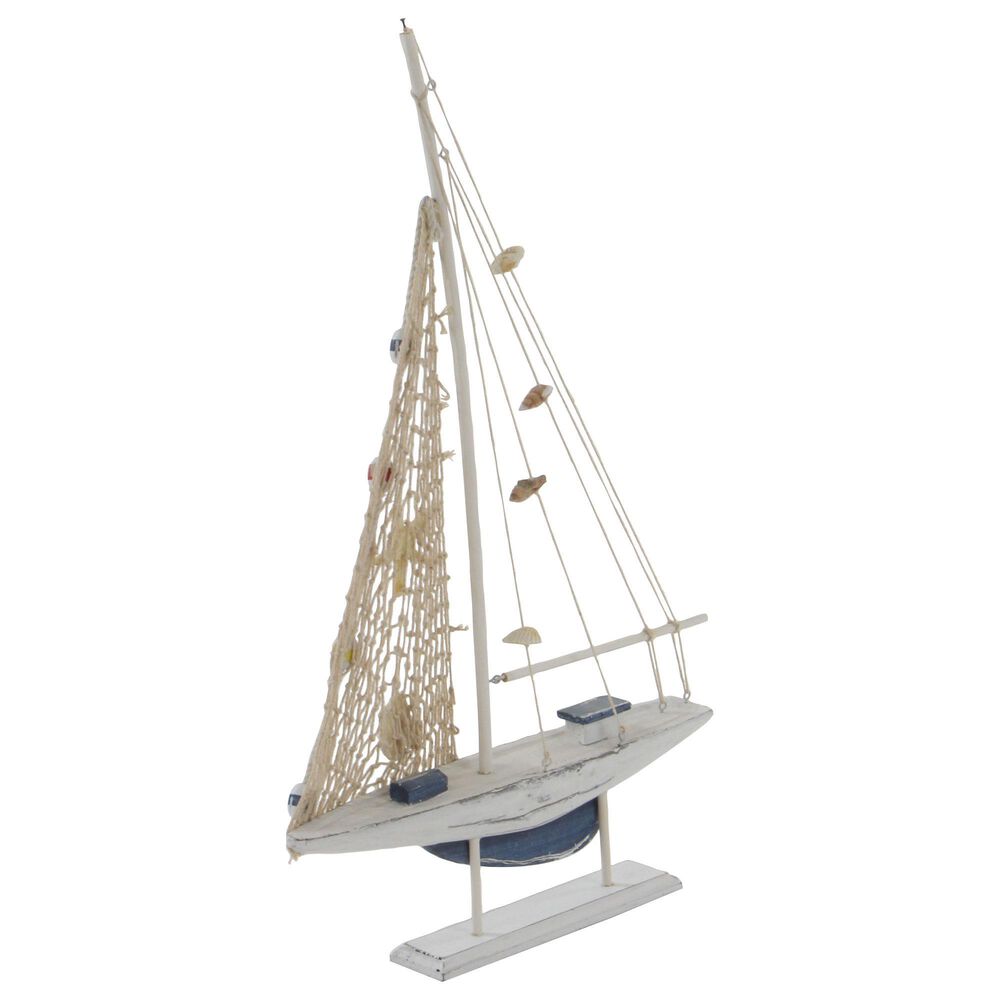 Maple and Jade 22&quot; Coastal Sail Boat Sculpture in Blue and White &#40;Set of 2&#41;, , large