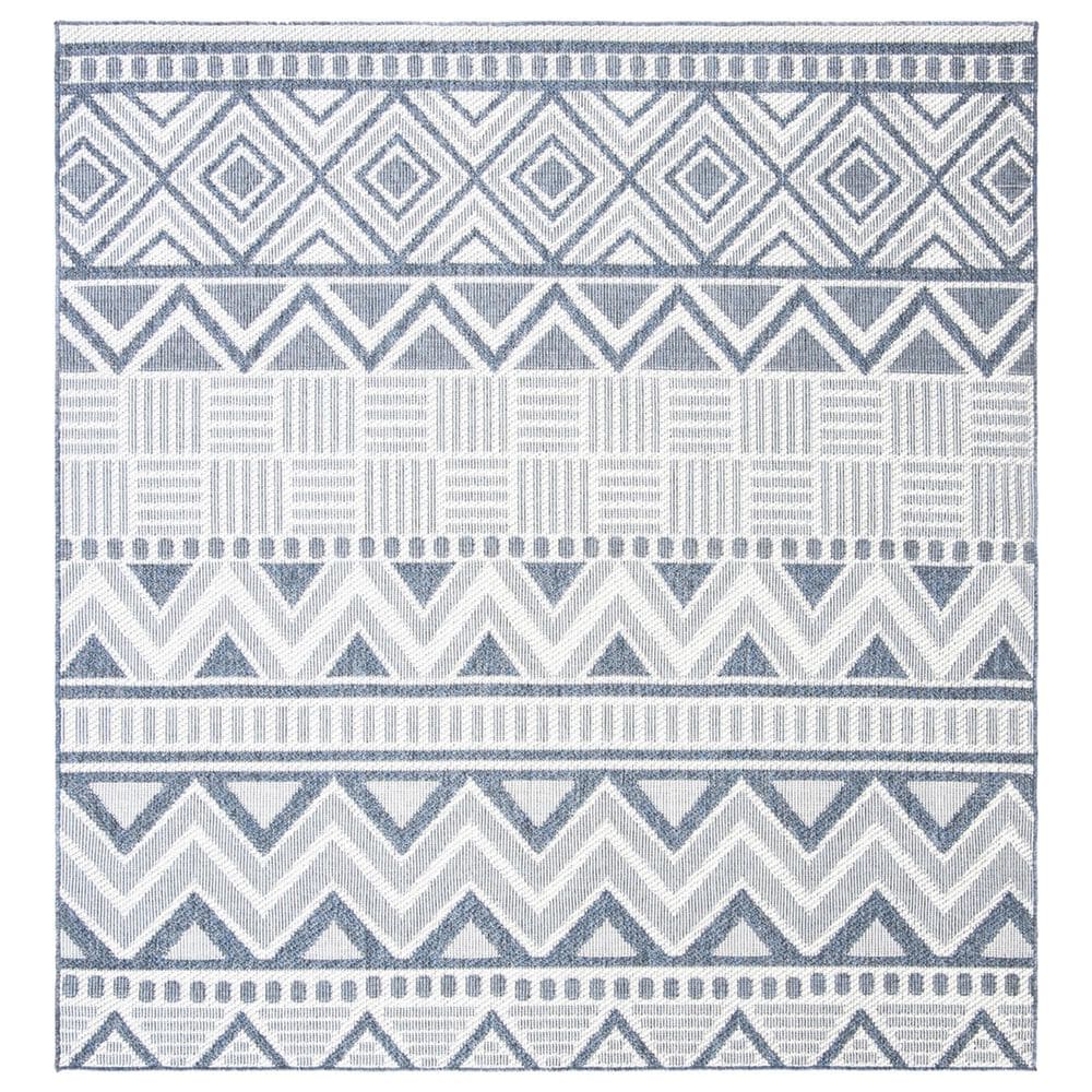 Safavieh Bermuda 5" Square Cream and Navy Indoor/Outdoor Area Performance Rug, , large