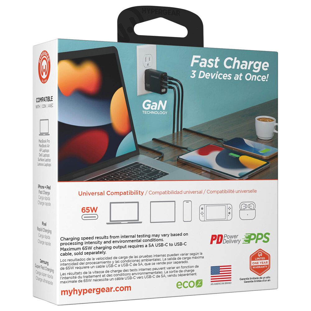 Hypercel SpeedBoost 65W Multi Travel Charger in Black, , large