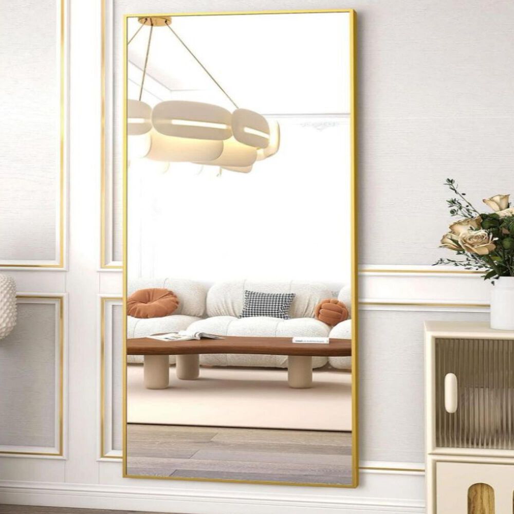 HOMLUX 58" x 18" Rectangular Leaning Floor Mirror in Gold, , large