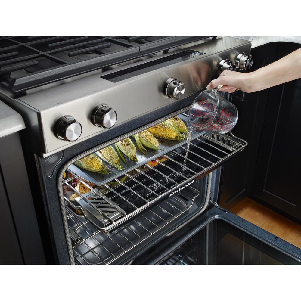 KitchenAid 30 Inch 5 Burner Gas Convection Slide-In Range with Baking Drawer in Stainless Steel, , large