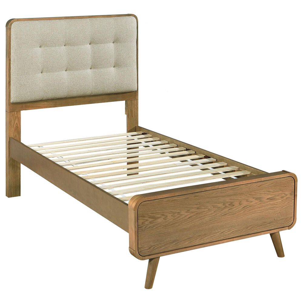 Pacific Landing Robyn Twin Upholstered Platform Bed in Cool Beige and Light Ash, , large